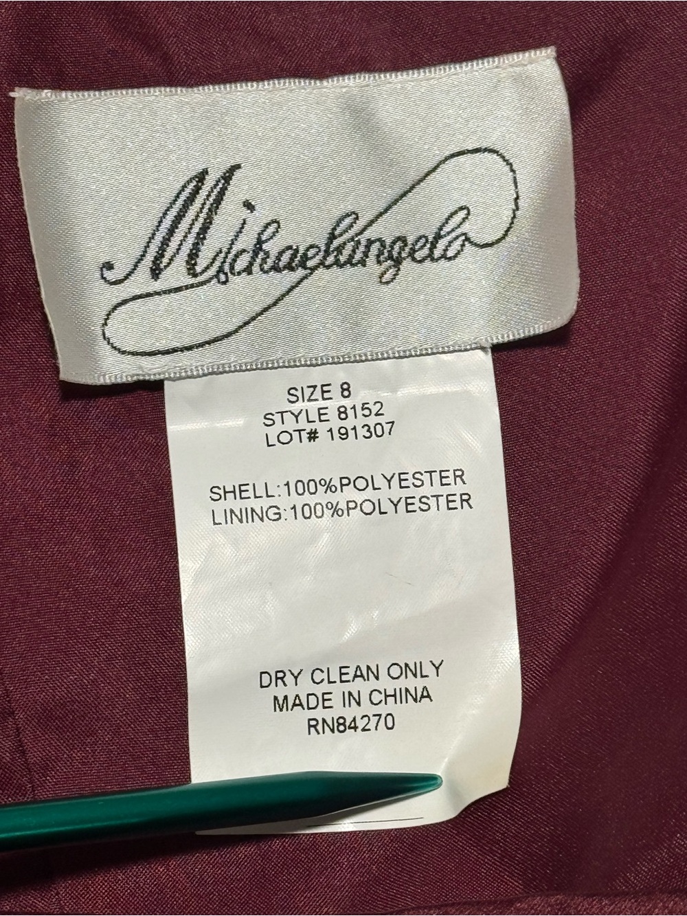Y2K Michaelangelo Vintage Burgundy Satin A-line Formal Gown Maxi Dress Women Sz8 - Picture 5 of 11